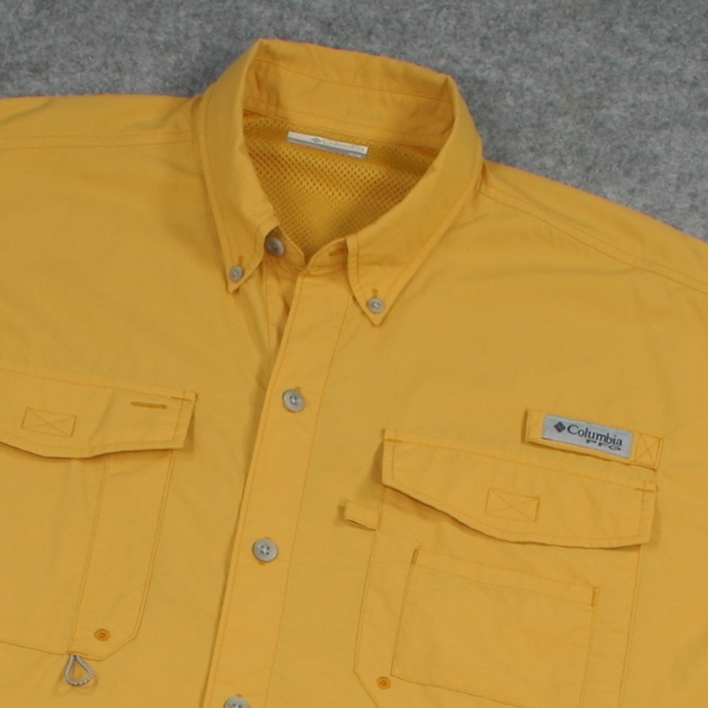 Columbia Mens PFG Bahama II Shirt Medium Yellow Short Sleeve Fishing Vent UPF 30